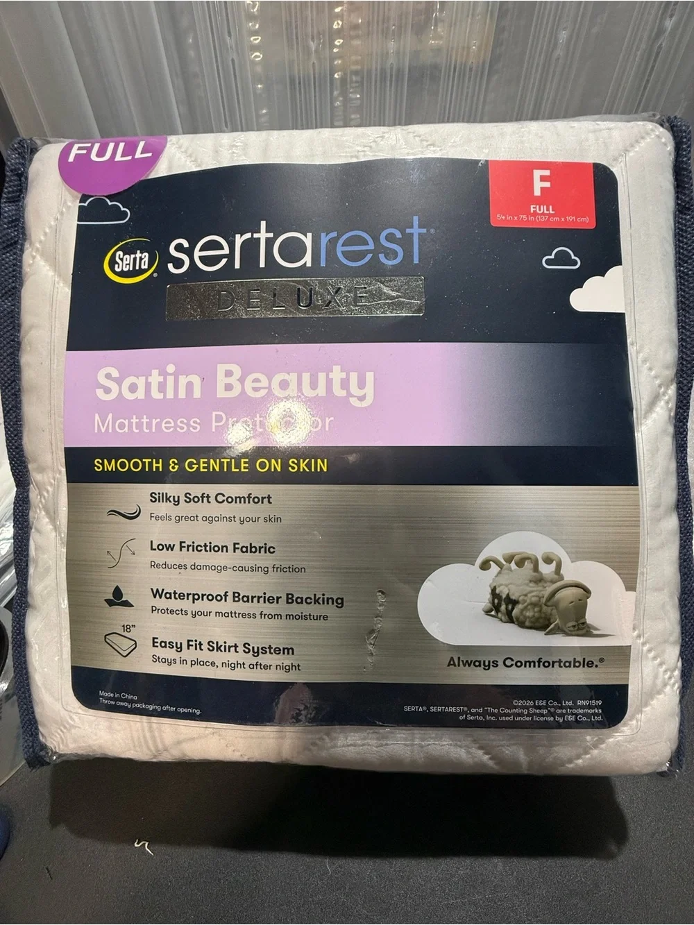 New-Serta SertaRest Deluxe Satin Beauty Full Waterproof Mattress Protector